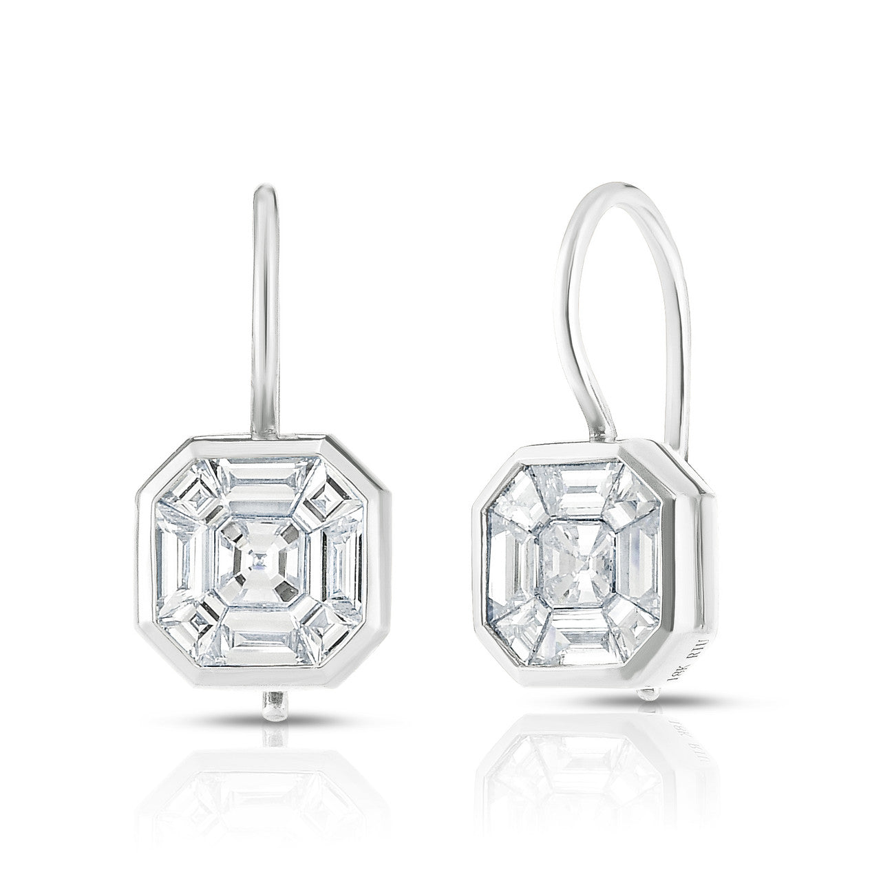 Asscher Diamond Illusion Drop Earrings in White Gold