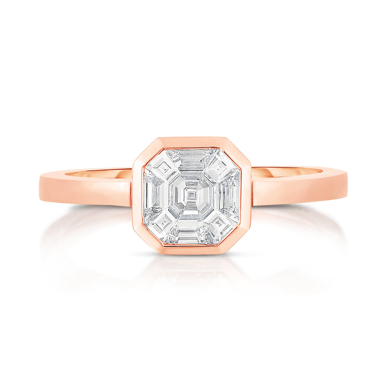 Asscher Diamond Illusion Ring in Rose Gold