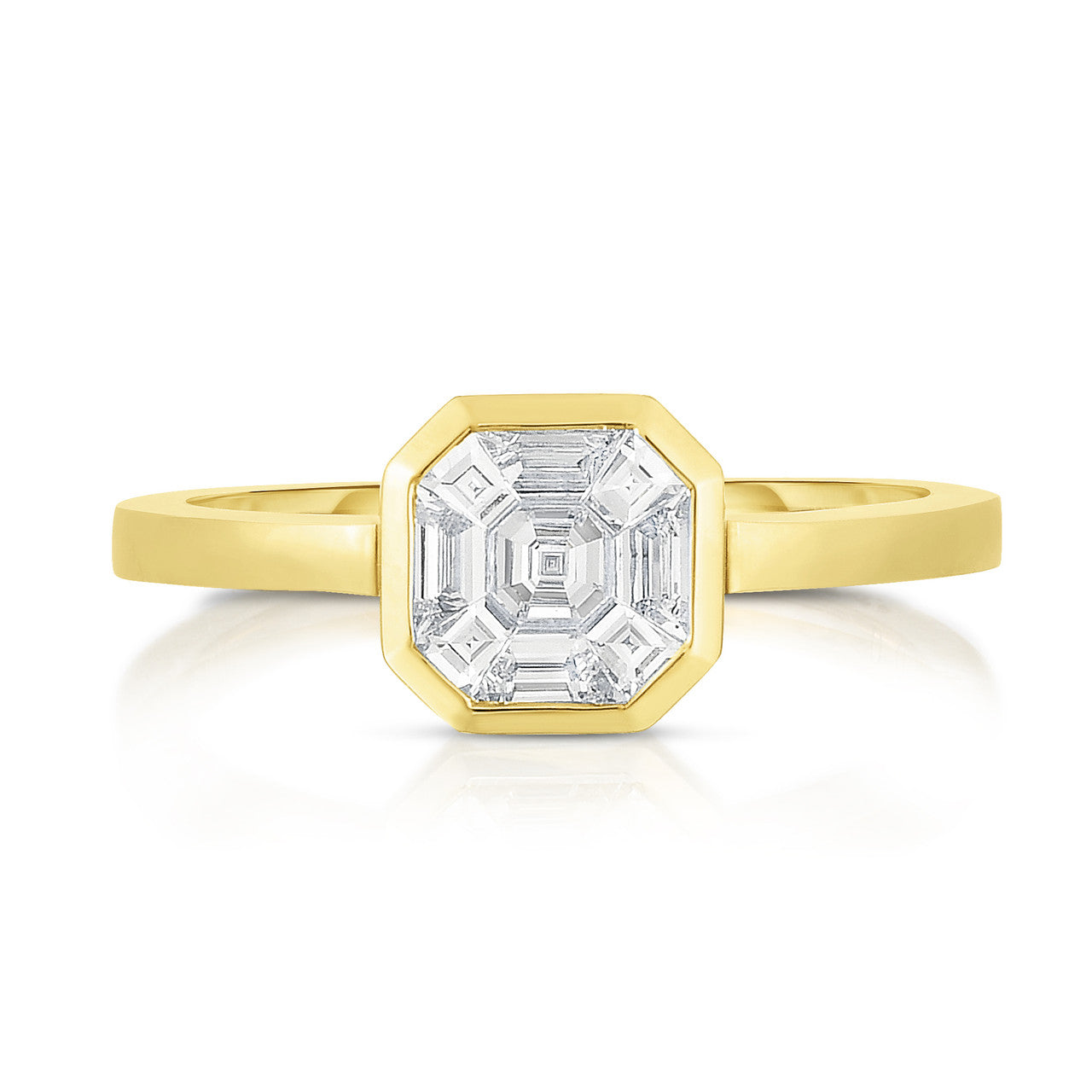 Asscher Diamond Illusion Ring in Yellow Gold