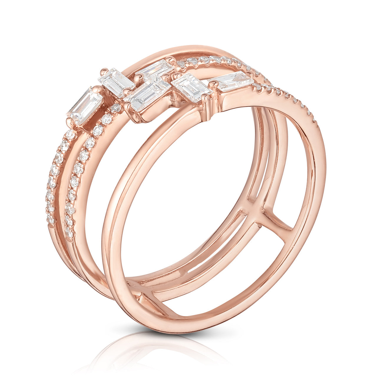 Baguette Waterfall Ring in Rose Gold