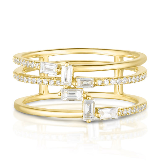 Baguette Waterfall Ring in Yellow Gold