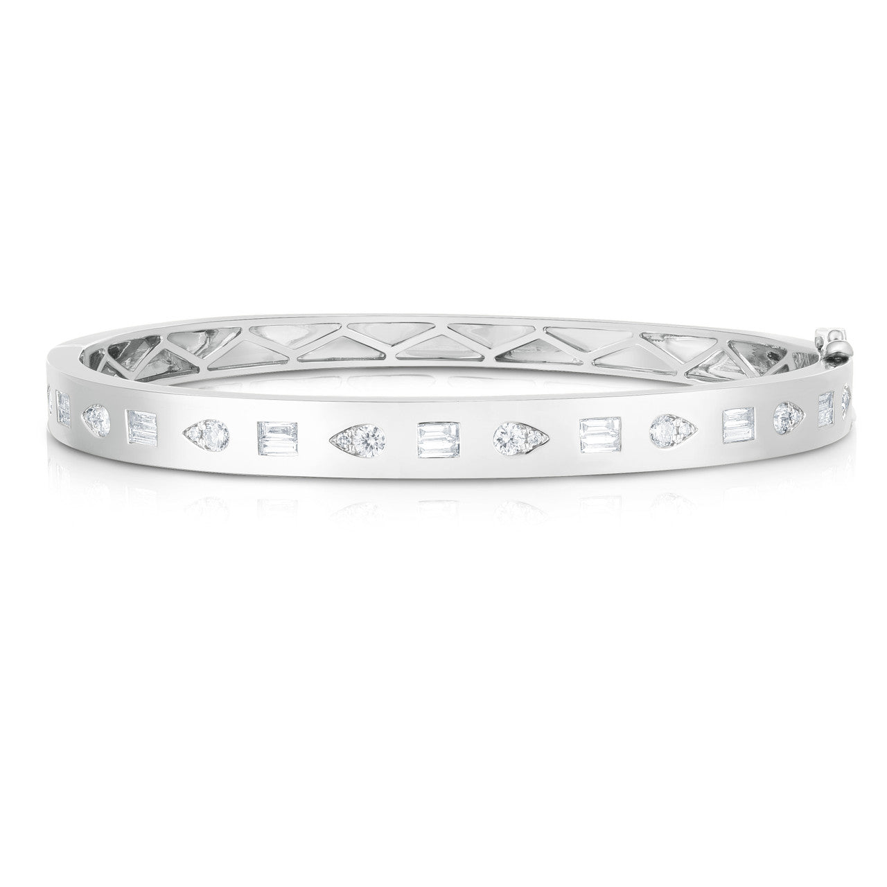 Baguette and Pear Diamond Geometric Inlay Bangle in White Gold