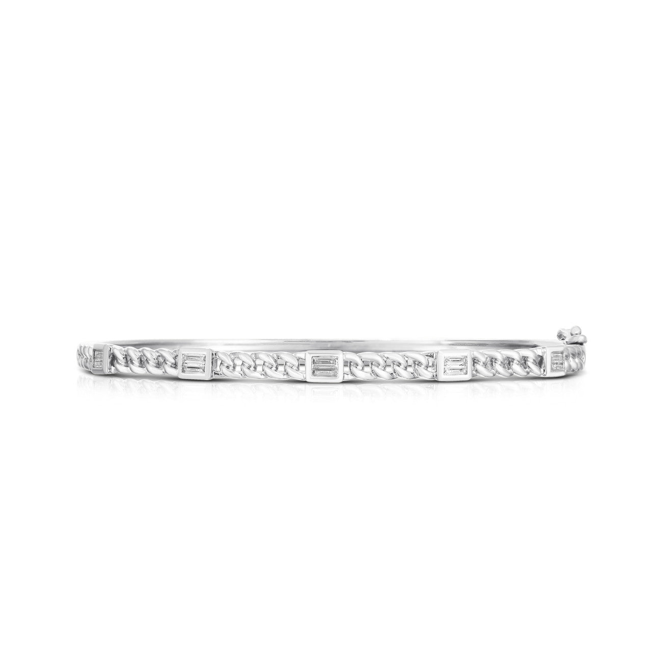 Bezel Set Baguette Curb Chain Bangle in White Gold