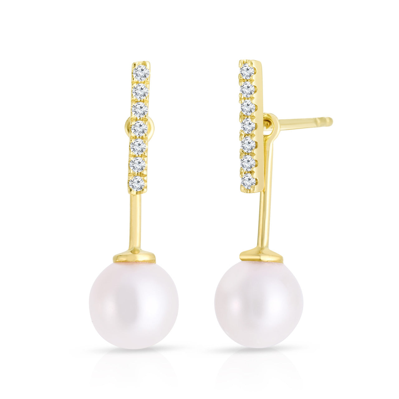 Diamond Bar and Pearl Jacket Earrings in Yellow Gold
