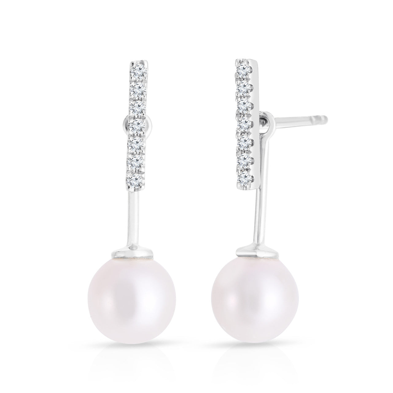 Diamond Bar and Pearl Jacket Earrings in White Gold