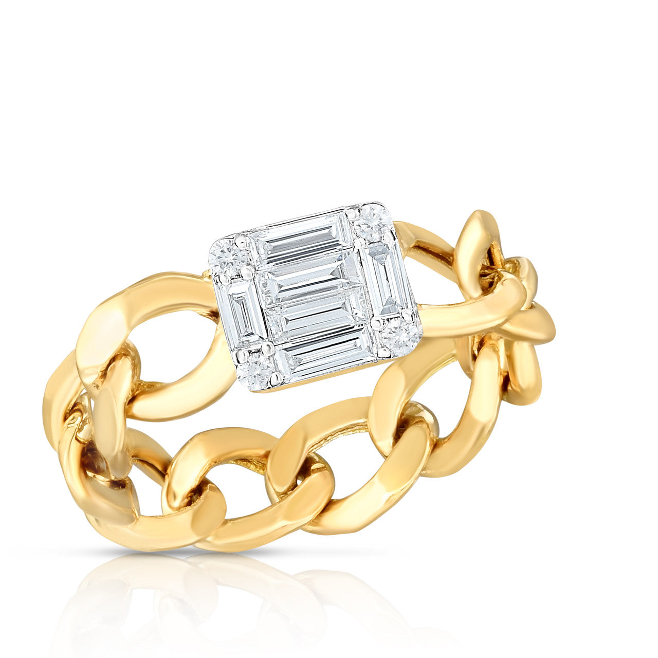 TriBeCa Emerald Illusion Diamond Chain Ring in Yellow Gold