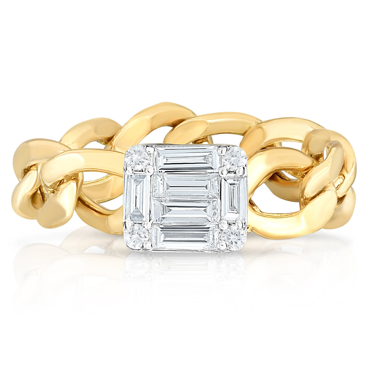 TriBeCa Emerald Illusion Diamond Chain Ring in Yellow Gold