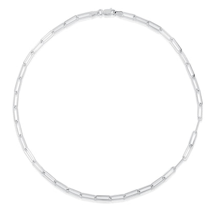 Long Link Paperclip Necklace in White Gold