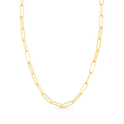 Long Link Paperclip Necklace in Yellow Gold