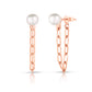 Pearl Attached Long Link Chain Earrings in 14K Rose Gold