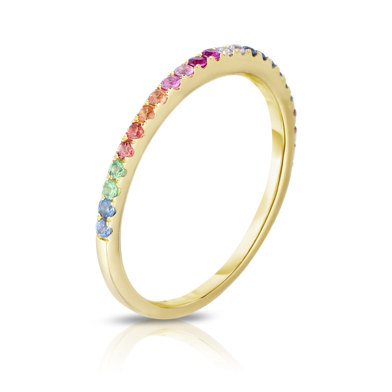 Pave Rainbow Half Eternity Ring in Yellow Gold