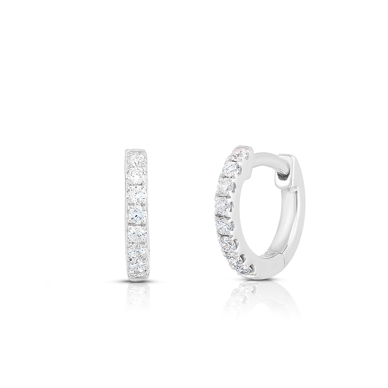 Small Pave Diamond Huggies in White Gold