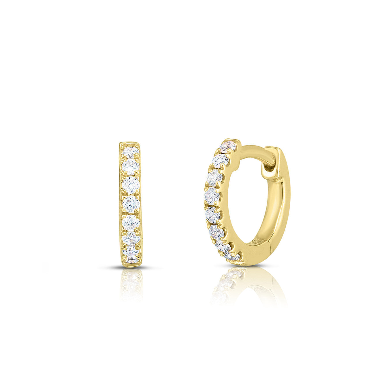 Small Pave Diamond Huggies in Yellow Gold