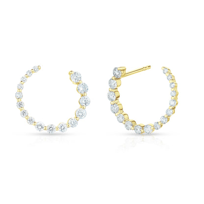 Graduated Single Prong Diamond Circle Studs in 14K Yellow Gold
