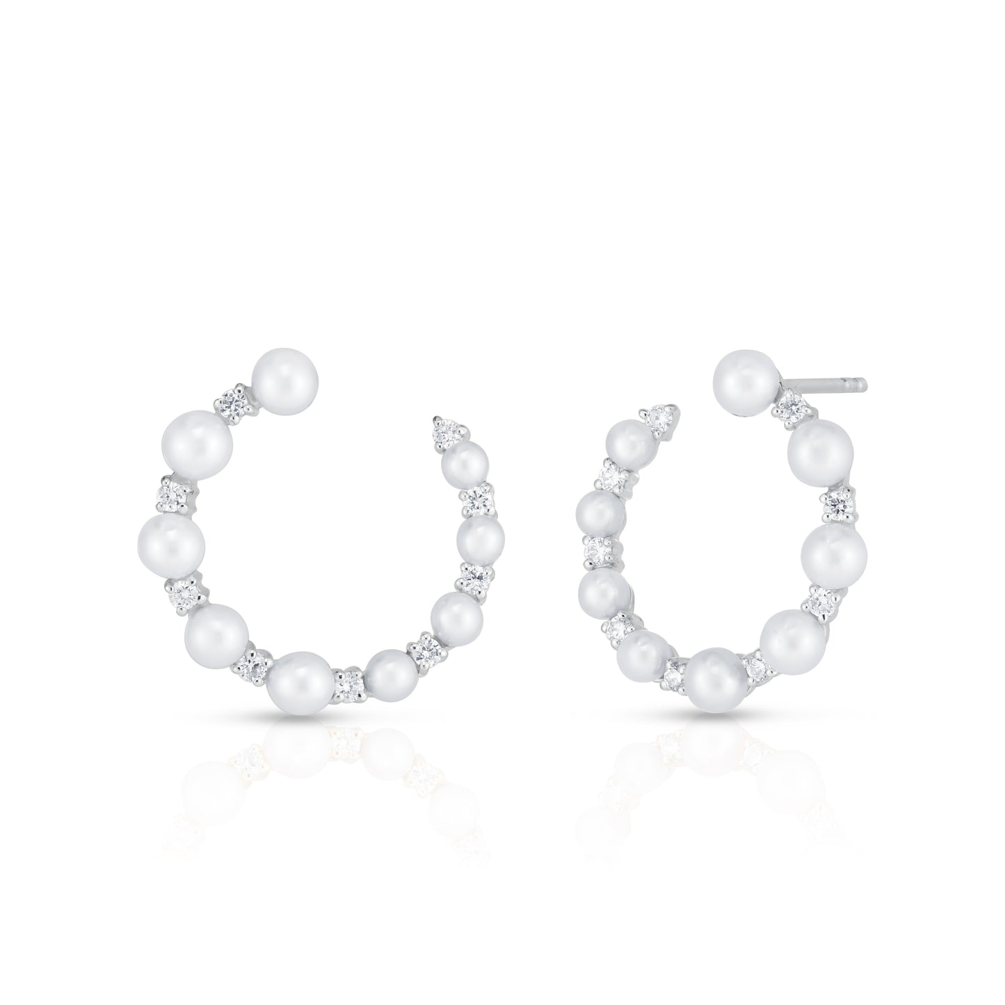 Graduated Pearl & Diamond Circle Hoops in 14K White Gold